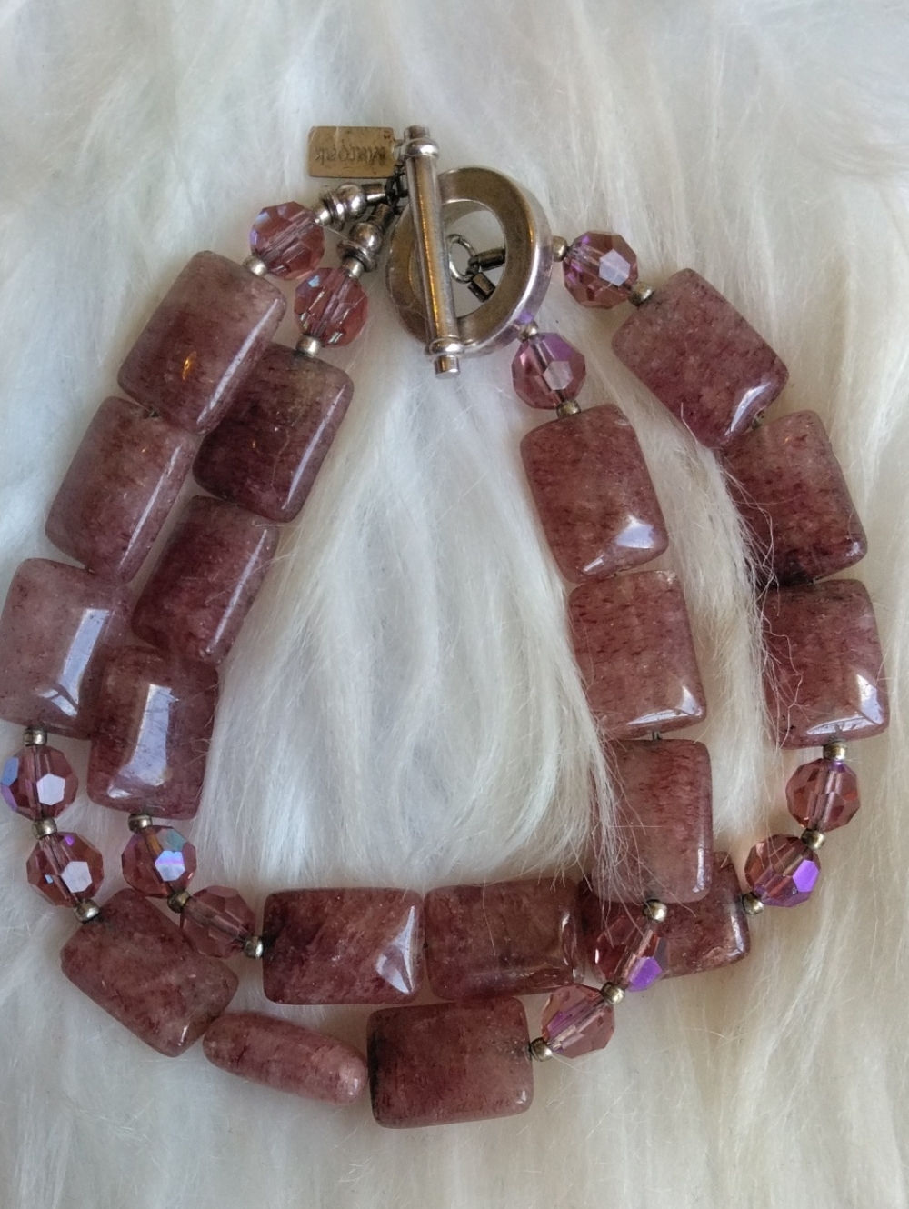 Maroak Brand Amazing Strawberry Quartz And Glass Gemstone Bracelet